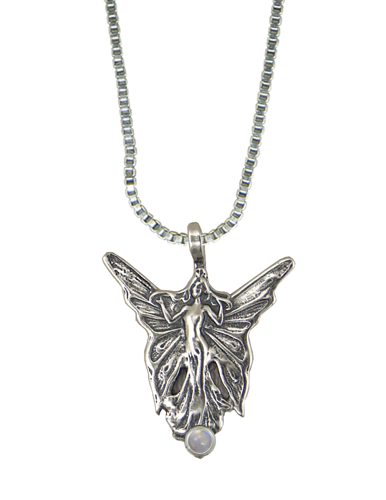 Sterling Silver Butterfly Fairy Pendant With Rainbow Moonstone